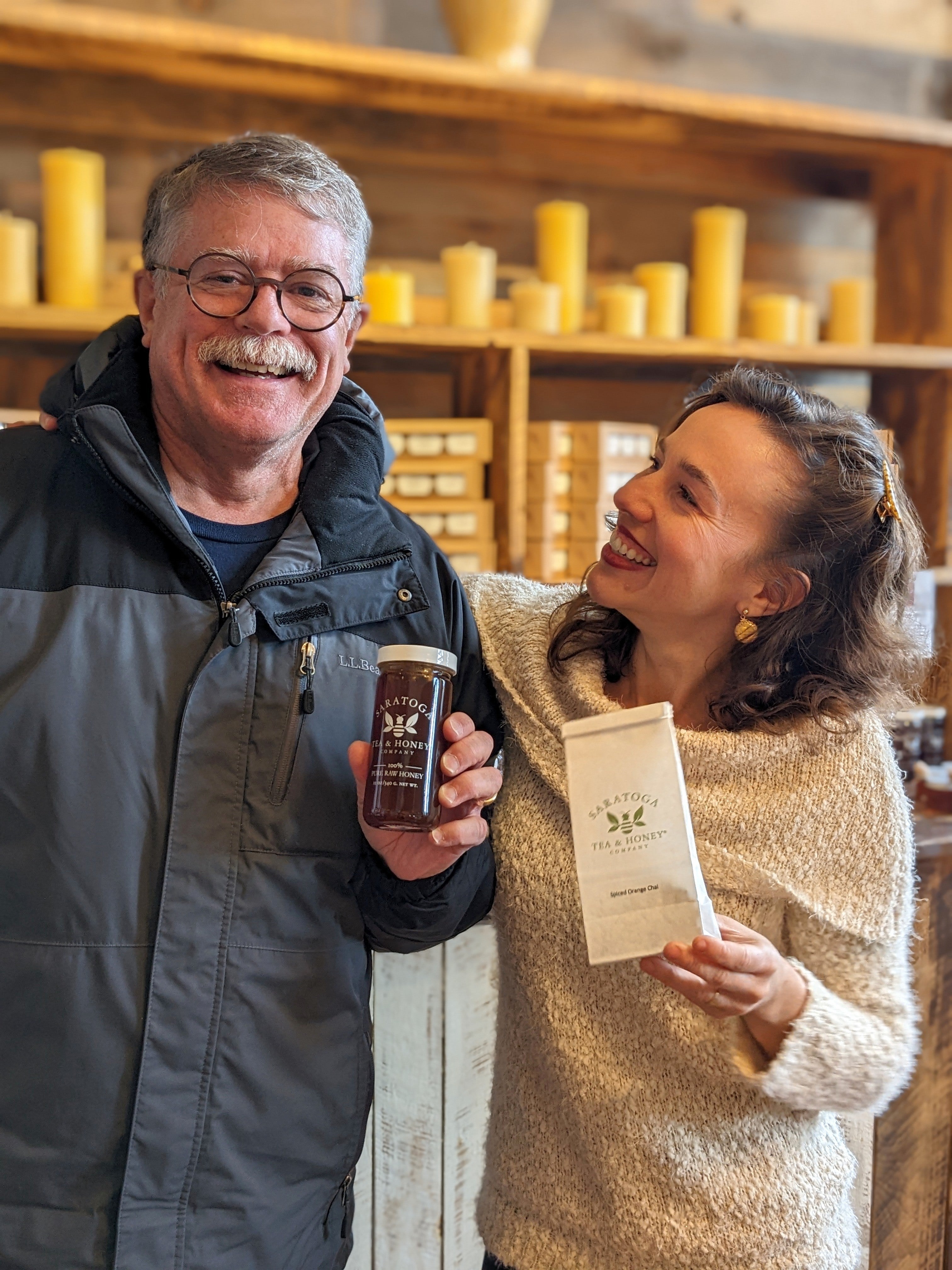 dad and daughter at Saratoga Tea & Honey Co.