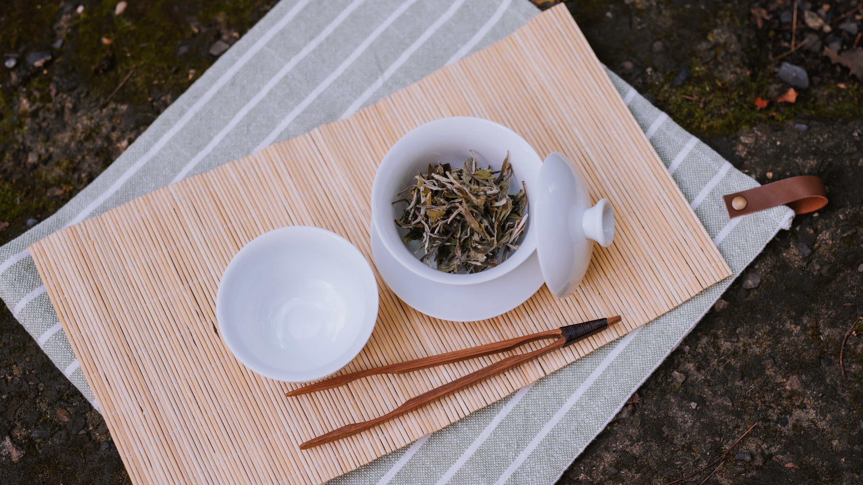 tea on a rock white gaiwan with white tea