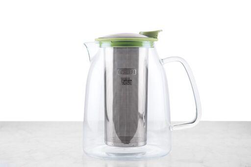 glass loose leaf teapot with green top