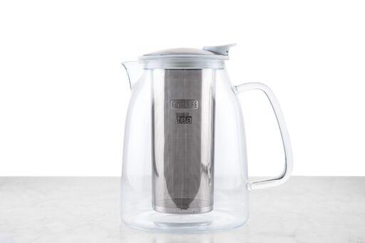 glass loose leaf teapot with white top