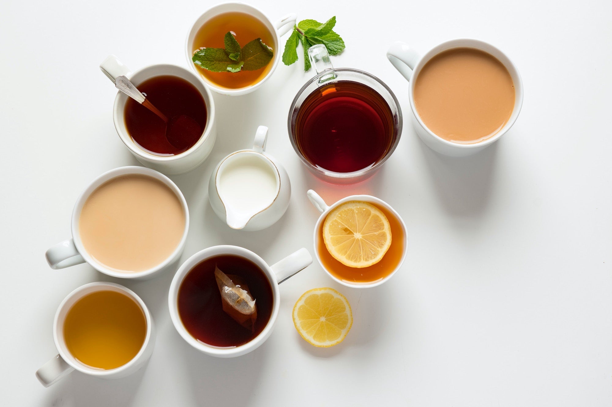 collection of different teas in various cups