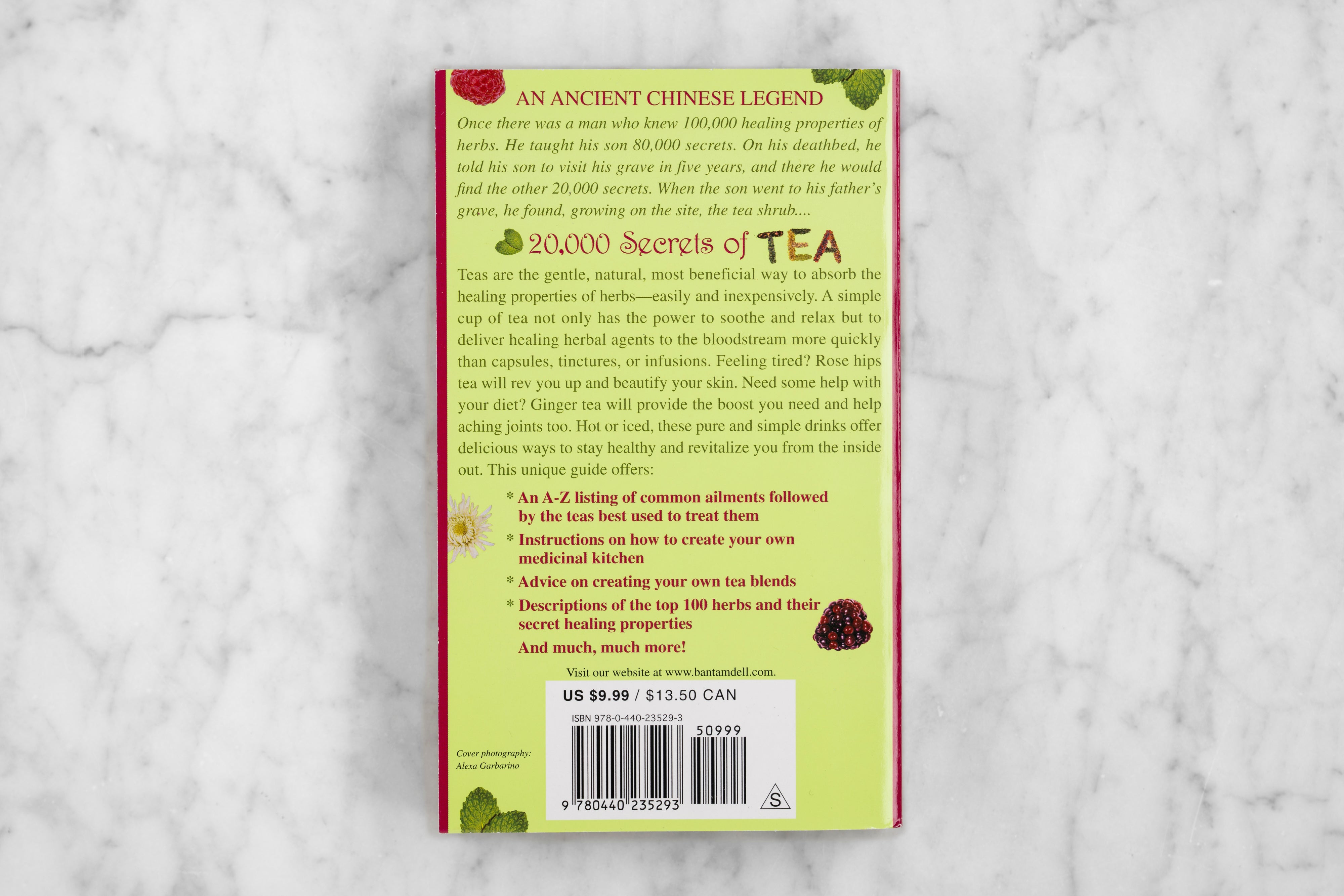 The back cover of the book "Twenty Thousand Secrets of Tea: The Most Effective Ways to Benefit from Nature's Healing Herbs" by Victoria Zak.