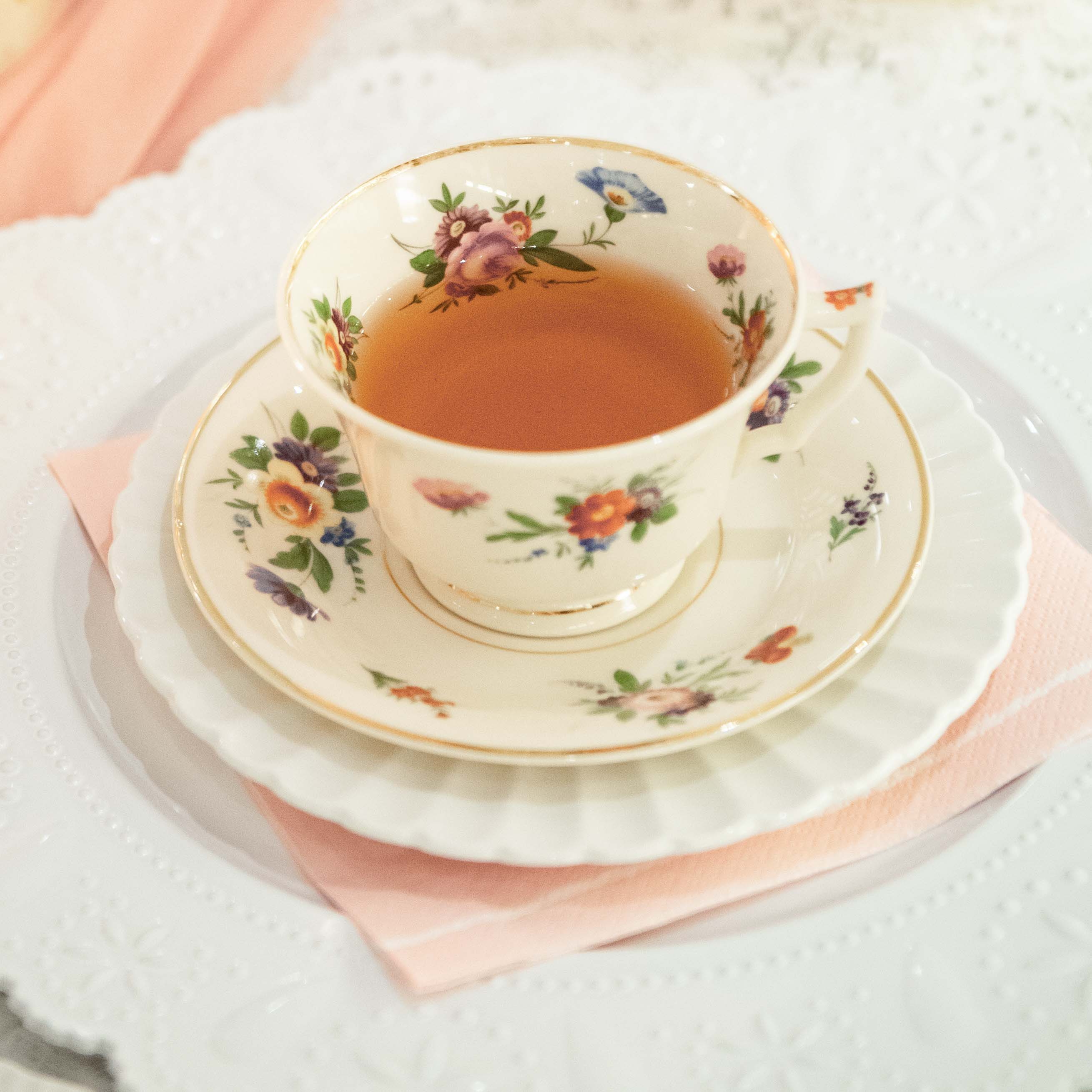 tea in a floral vintage teacup