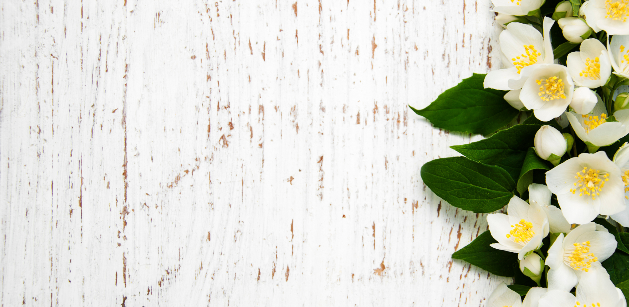 white washed wood with flowers and leaves