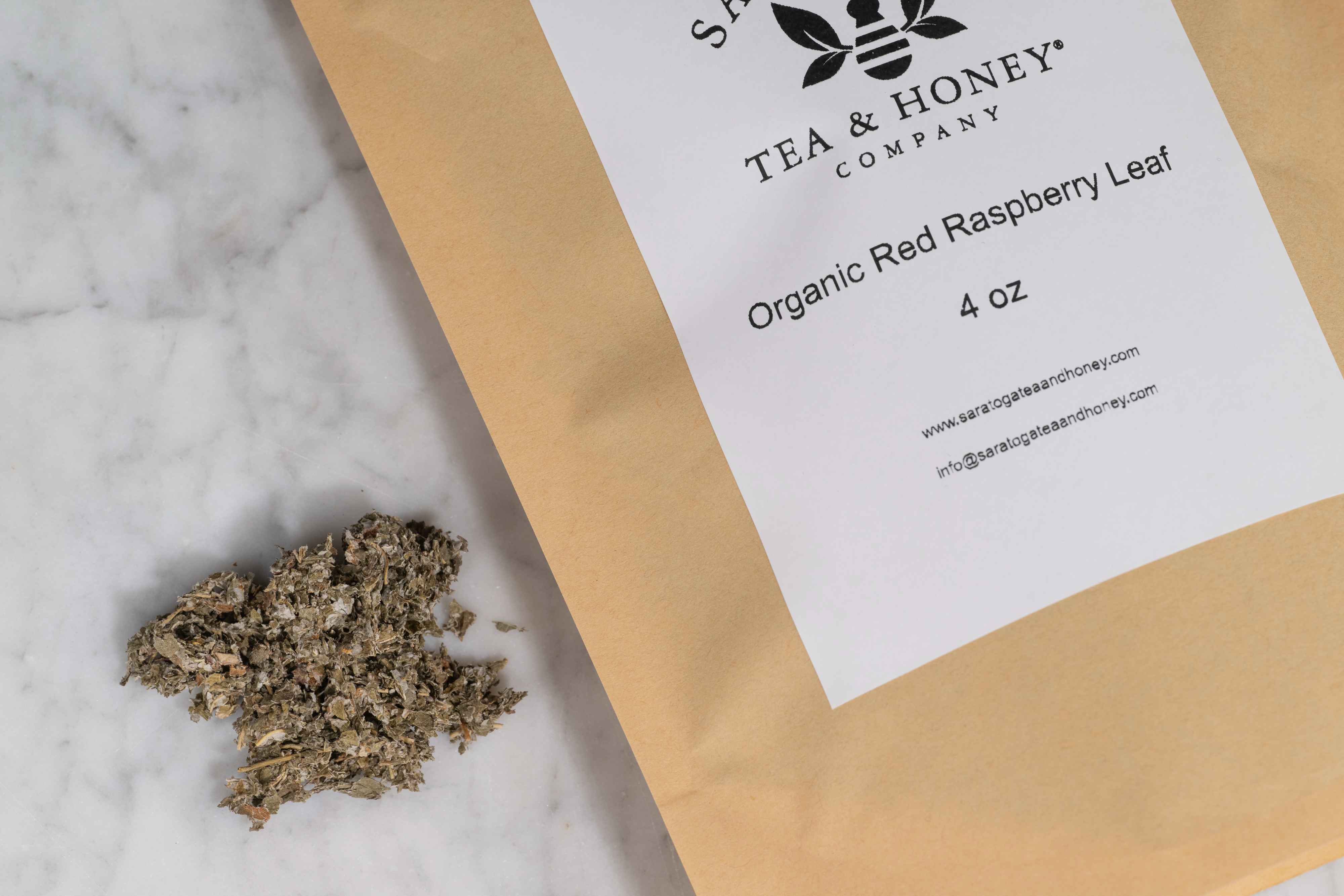 A 4 ounce bag of organic red raspberry leaf.