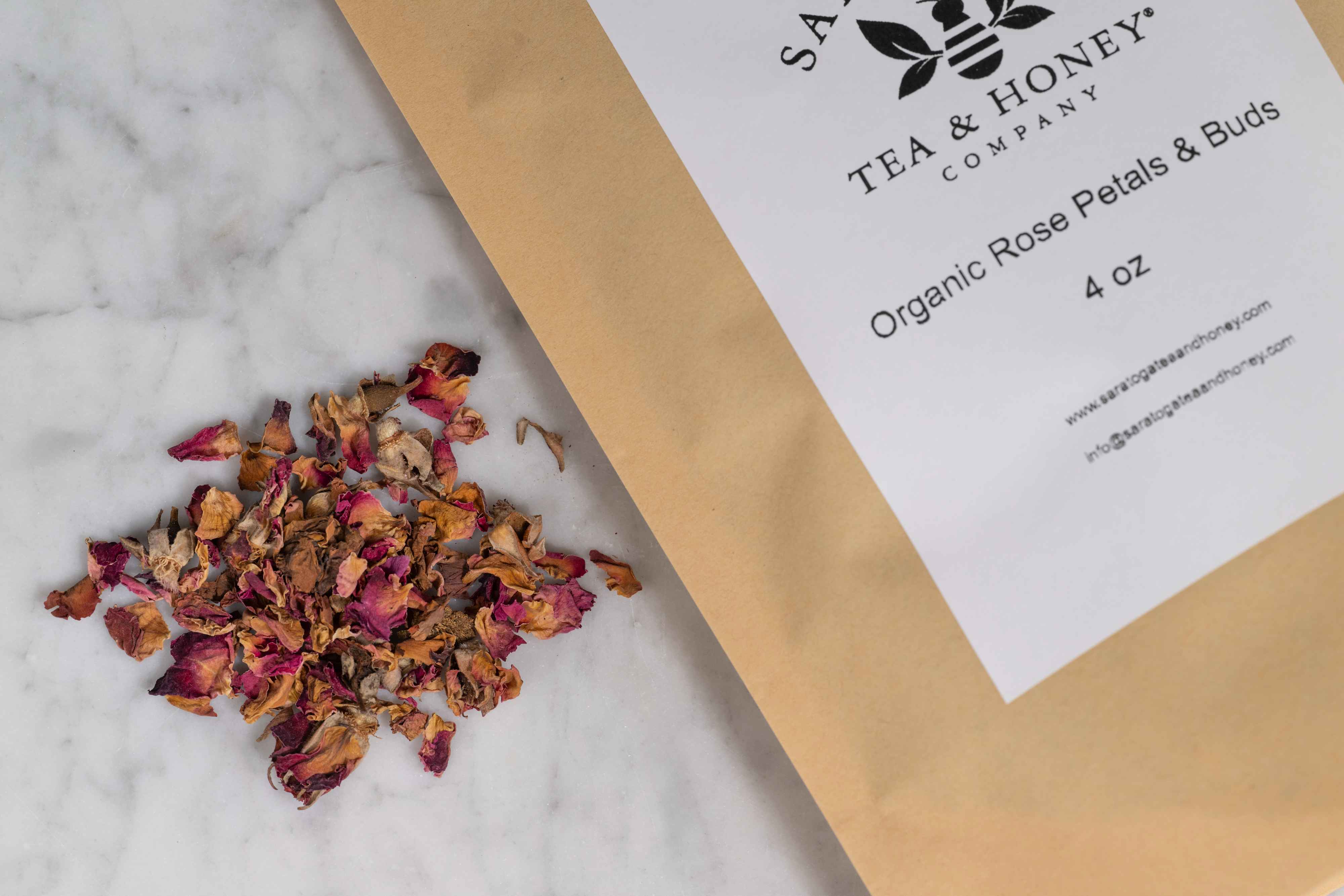 A 4 ounce bag of organic rose petals and buds.