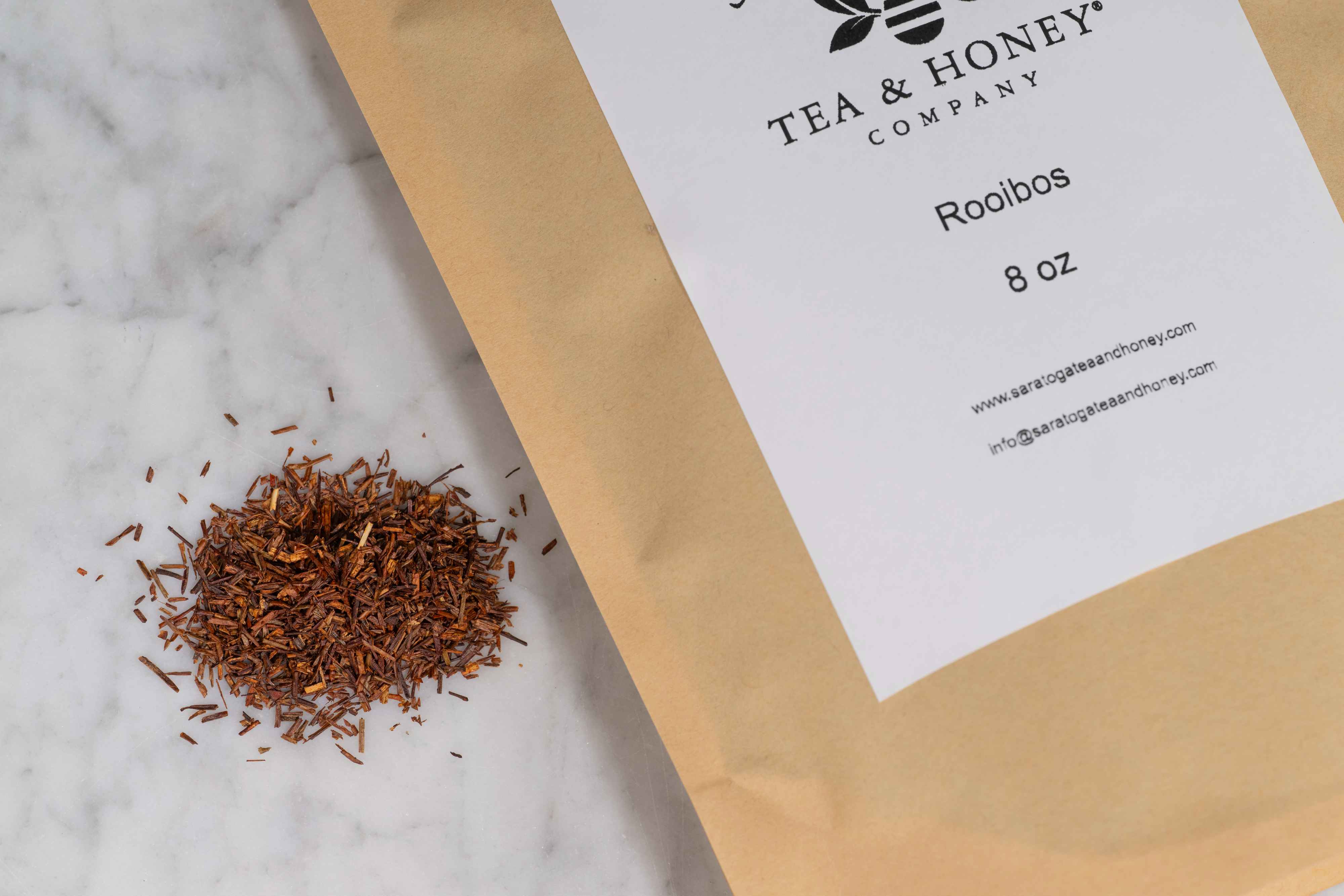 An 8 ounce bag of loose rooibos.