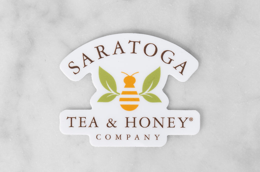 die cut vinyl sticker of Saratoga Tea & Honey Co. logo