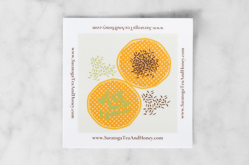 square vinyl sticker with illustration of traditional tea mats used in tea production