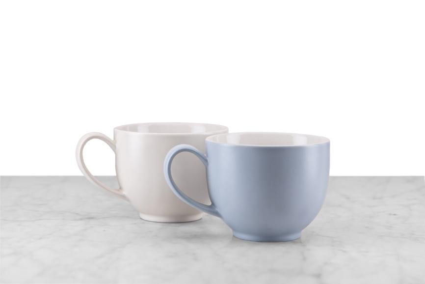  off-white and lavendar-grey handled mugs