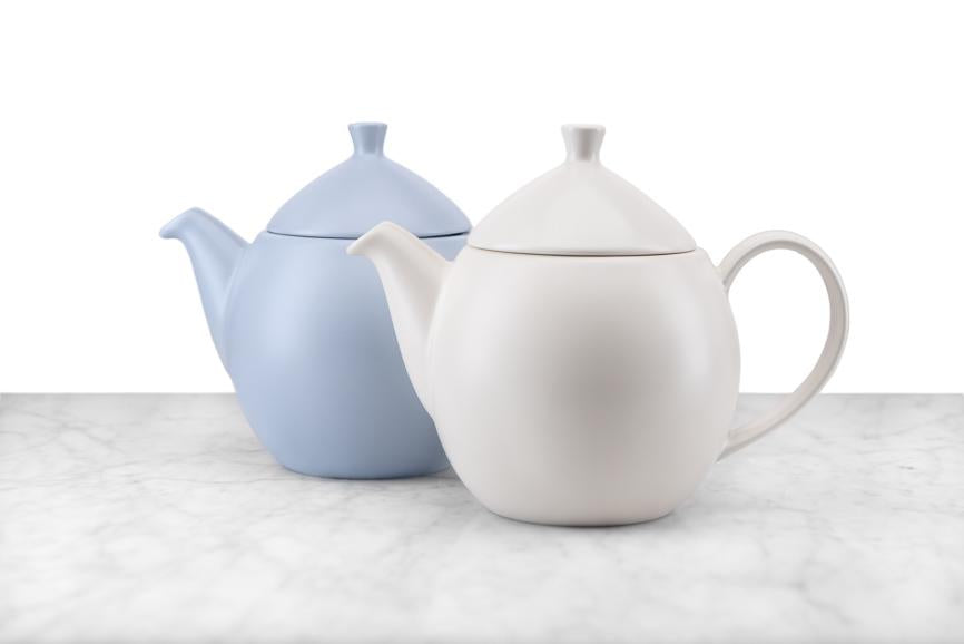 lavender-gray and off-white western-style tea pots