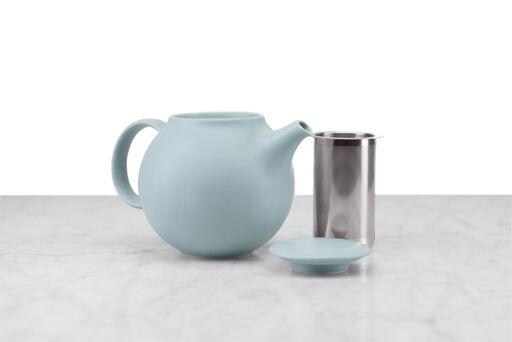 mint green minimalist teapot with lid and infuser