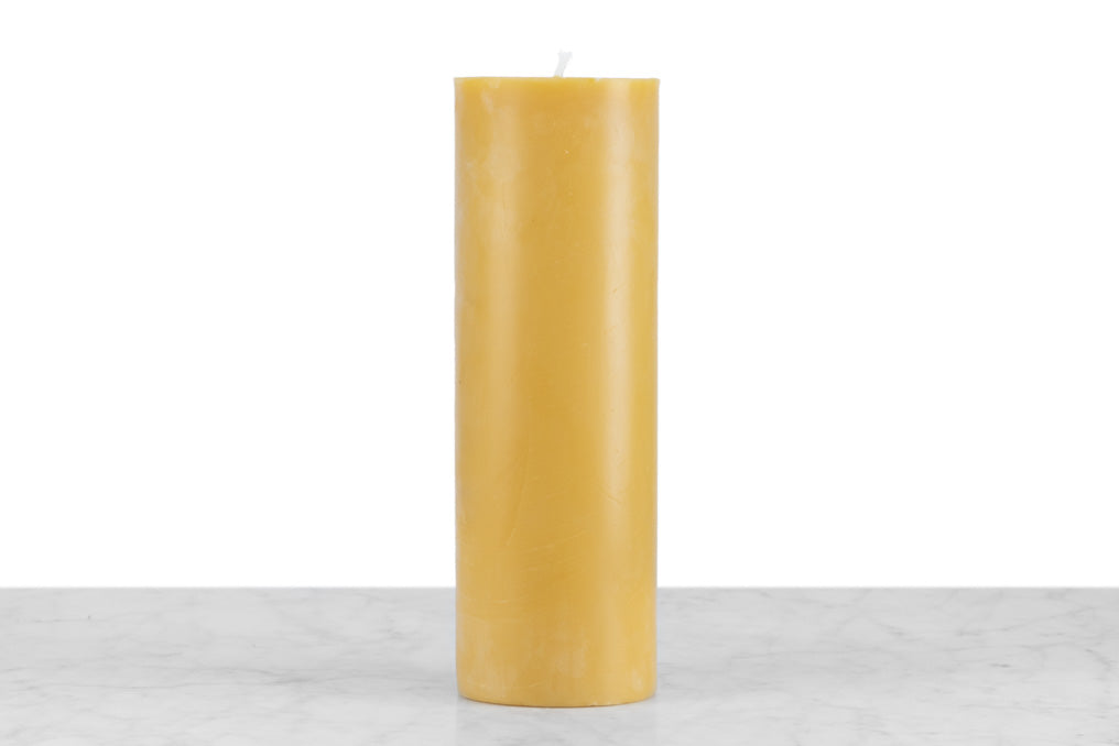 9" tall beeswax pillar candle