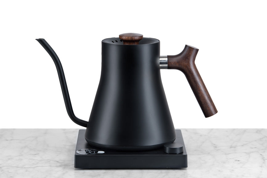 black gooseneck electric fellow stagg ekg kettle with walnut handle